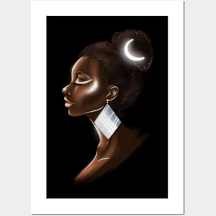 Black Woman African Moon Goddess Illustration Posters and Art